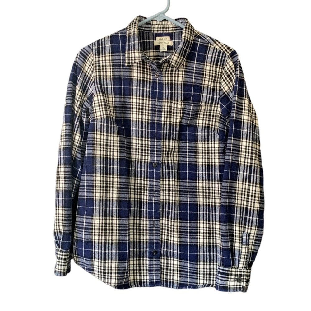 L. L. Bean Women’s Slightly Fitted Blue Plaid Flannel Shirt